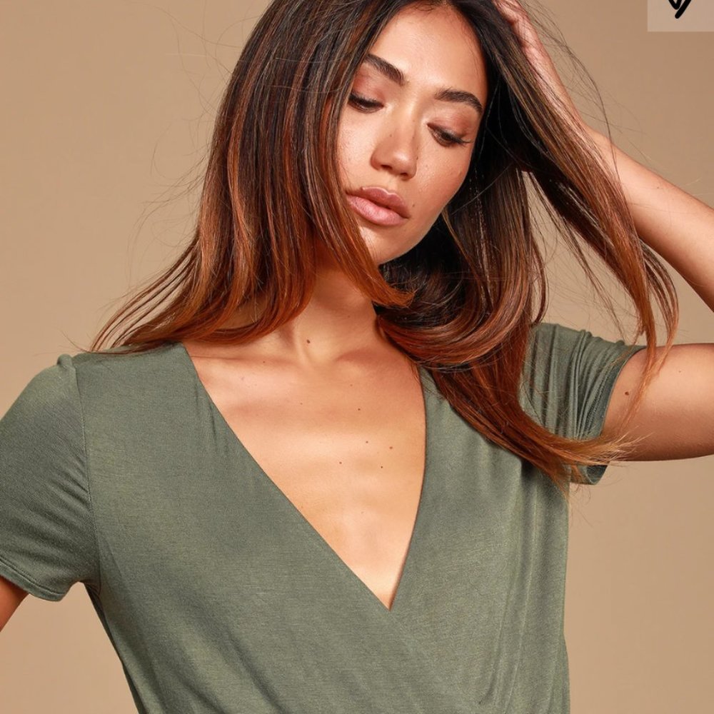 Lulus Olive Green Short Sleeve Bodysuit
